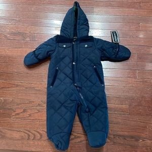 Navy quilted snowsuit 12M